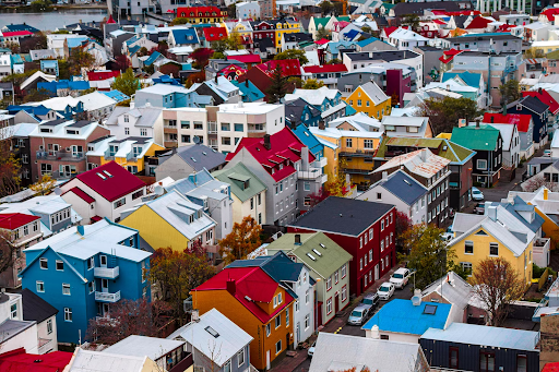 Colourful roofs of Icelandic town