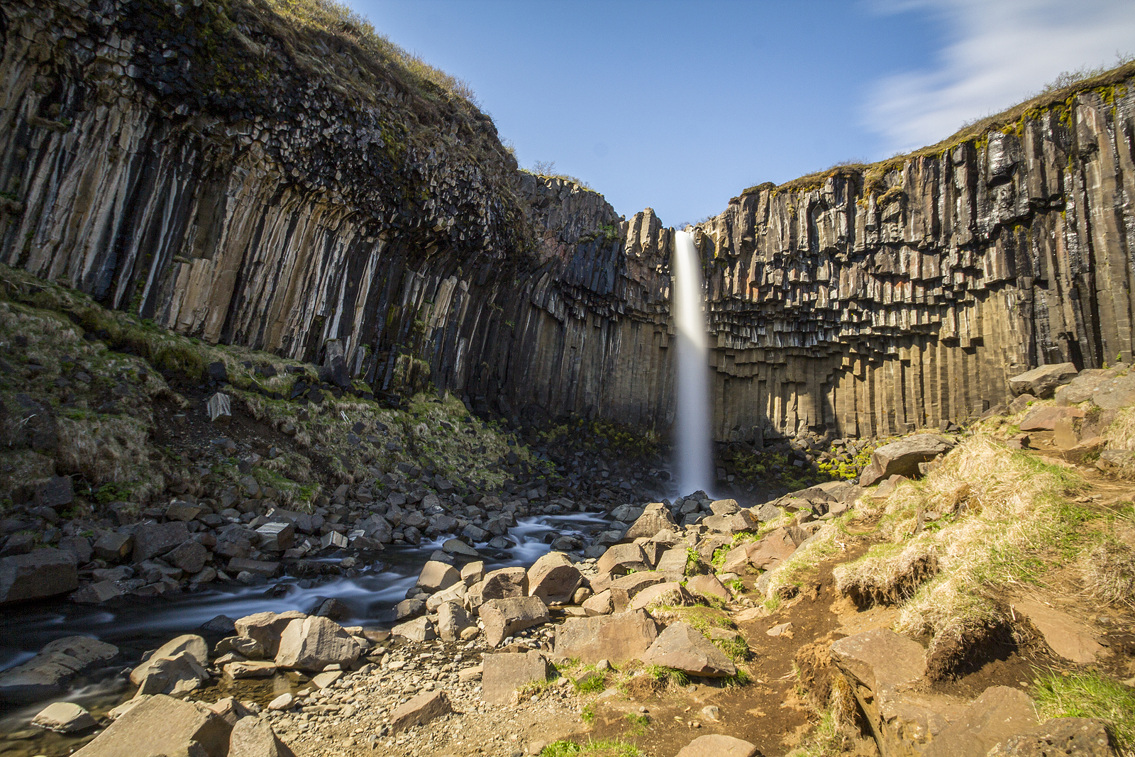 Pillar rocks and canyon at Svartifoss waterfall in Vatnajökull National Park