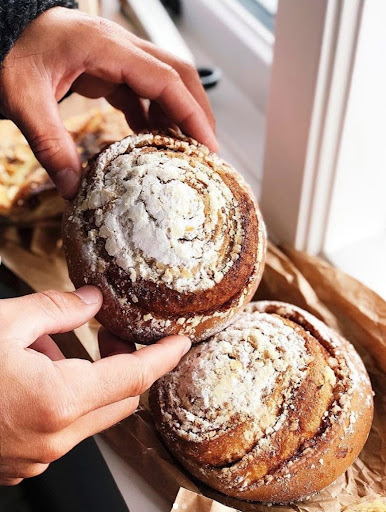 Cinnamon buns at Braud and co bakery in Iceland. 