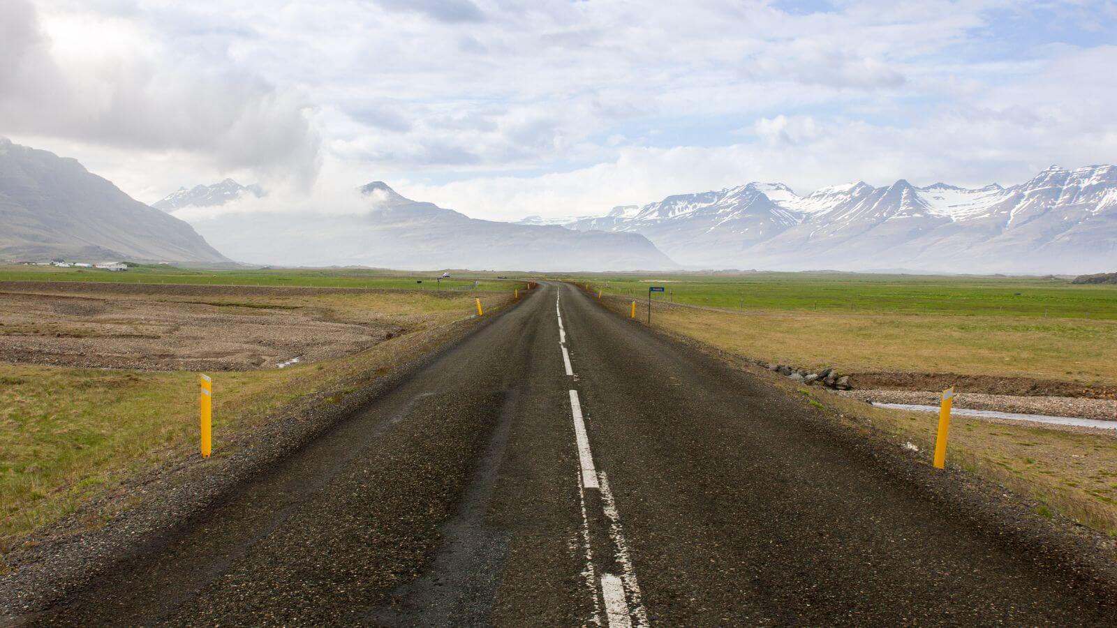 View an open road on the Golden Circle route in Iceland.