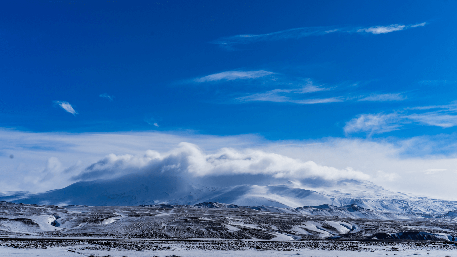 Fog covering the top of Hekla Volcano.