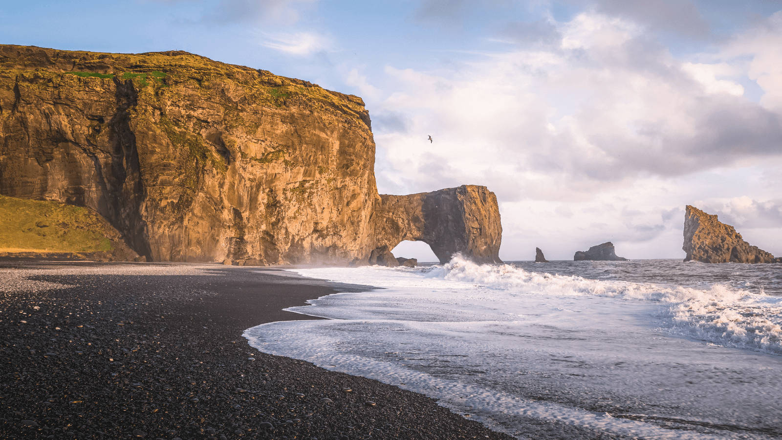 Dyrholaey Beach, Iceland with a view of the famous arch.