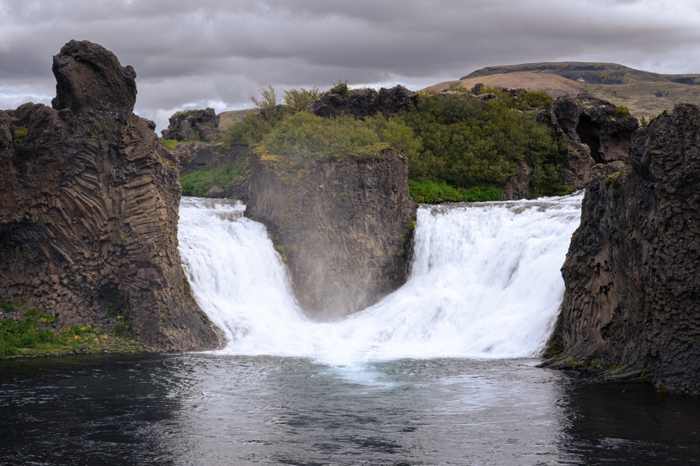 Hjalparfoss the double waterfall in Iceland