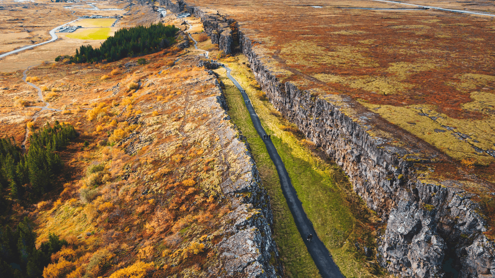 Aerial view of Þingvellir National Park in Iceland.