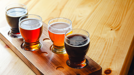 three different types of Icelandic beers in glasses. 